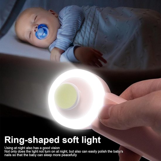Elektrische Nagelvijl Met Lampje - Roze - Baby Nagelverzorging - Veilig en Zacht voor Baby's - Inclusief 6 Diverse Vijl koppen incl. Polijstkop - Waterbesten - ´merkloos´