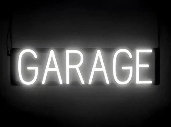 GARAGE - Lichtreclame Neon LED bord verlicht | SpellBrite | 61 x 16 cm | 6 Dimstanden - 8 Lichtanimaties | Reclamebord neon verlichting