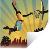 Muurstickers - Sticker Folie - Een stijlvolle basketballer dunkt in een illustratie - 120x120 cm - Plakfolie - Muurstickers Kinderkamer - Zelfklevend Behang XXL - Zelfklevend behangpapier - Stickerfolie