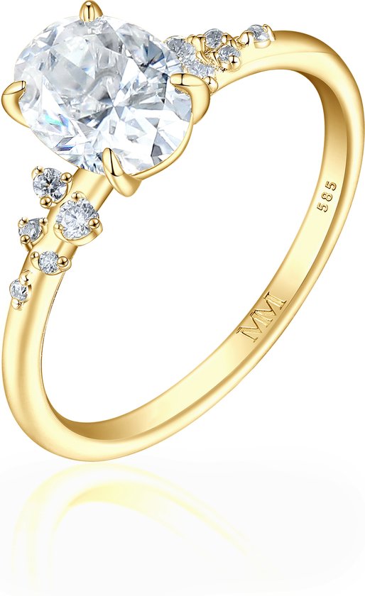 Ovaline - Ring moissanite ovale en or jaune 18 carats avec pierres latérales minimalistes - 1,5 carat