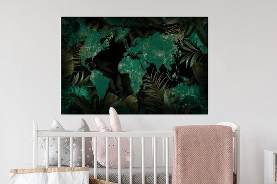 Stickers muraux - Film autocollant - Wereldkaart - Vert - Feuilles - 90x60 cm - Film adhésif - Stickers muraux Chambre d'enfant - Papier peint autocollant