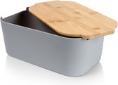 Boîte à pain avec planche en bois, corbeille à pain, boîte à pain, gris, 33 x 18,5 x 12 cm