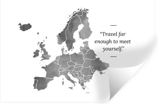 Muurstickers - Sticker Folie - Europakaart in grijze waterverf met de quote 