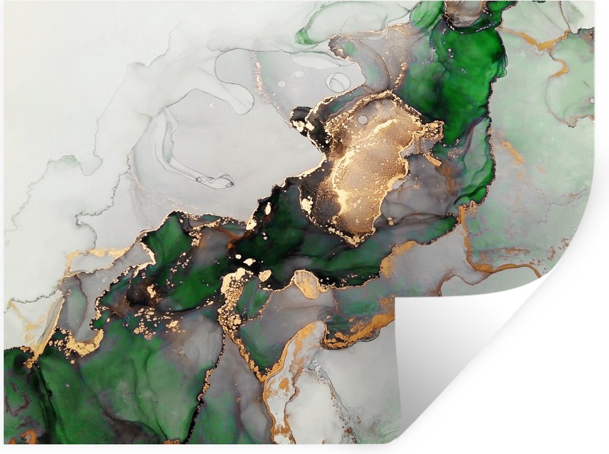 Muurstickers - Sticker Folie - Marmer - Goud - Groen - Luxe - 40x30 cm - Plakfolie - Muurs