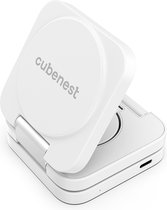 Cubenest 3-in-1 magnetische draadloze oplader compatibel met MagSafe-technologie - snellaadfunctie compatibel met Apple Watch 7-9 en Ultra 1-2, iPhone 12-15, AirPods 2/3/Pro, Qi-apparaten (wit)