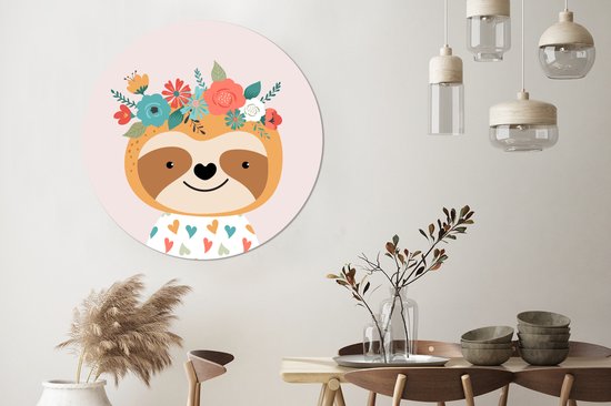 WallCircle - Wall Circle - Wall Circle Indoor - Paresseux - Fleurs - Pastel - 120x120 cm - Décoration murale - Peintures Ronds XXL