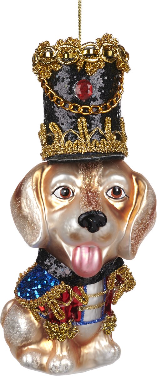 Goodwill M&G Kerstornament - Notenkraker hond - glas - bruin blauw goud rood - 15,5cm