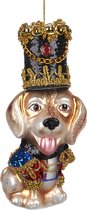 Viv! Christmas Kerstornament - Notenkraker hond - glas - bruin blauw goud rood - 15,5cm