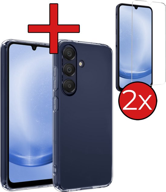 Hoesje Geschikt voor Samsung A25 Hoesje Siliconen Case Hoes Met 2x Screenprotector - Hoes Geschikt voor Samsung Galaxy A25 Hoes Cover Case - Transparant