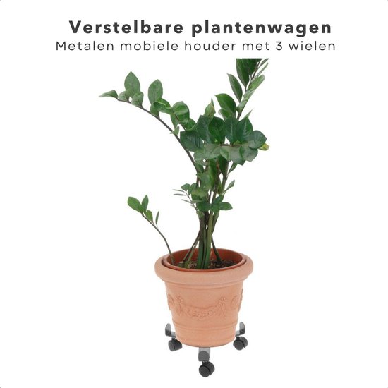 Cheqo® Plantentrolley Verstelbaar - Plantenroller - Metalen Onderstel - Kunststof Wieltjes - 22.5cm-30cm - Cheqo
