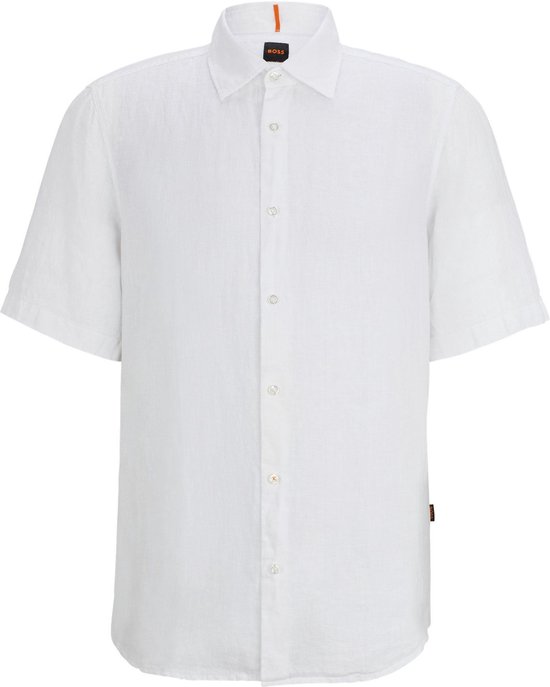 BOSS - Rash Short Sleeve Overhemd Linnen Wit - Heren - Maat XL - Regular-fit