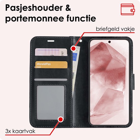 Étui adapté pour Samsung A55 Case Book Case Cover Flip Cover Wallet Bookcase - Zwart