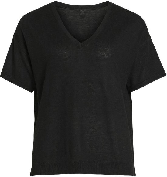Vila T-shirt Viabella Rev S/s V-neck Knit Top - 14089540 Black Dames Maat - XXL