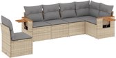 vidaXL - 6-delige - Loungeset - met - kussens - poly - rattan - beige