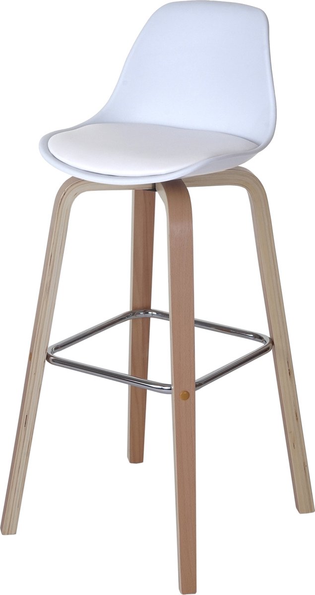 Set van 2 barkrukken MCW-A89, barkruk met rugleuning ~ kunstleer, wit