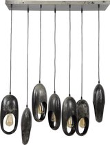 Hanglamp Open Oog dubbel | 7 lichts | oud zilver | 90x30x150 cm | eettafel / woonkamer | industrieel design | verstelbare hoogte