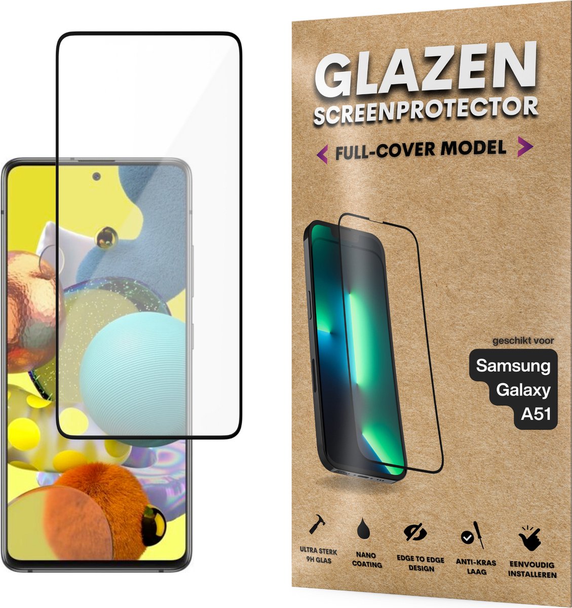 Screenprotector - Geschikt voor Samsung Galaxy A51 - Gehard Glas - Full Cover Tempered Glass - Case Friendly
