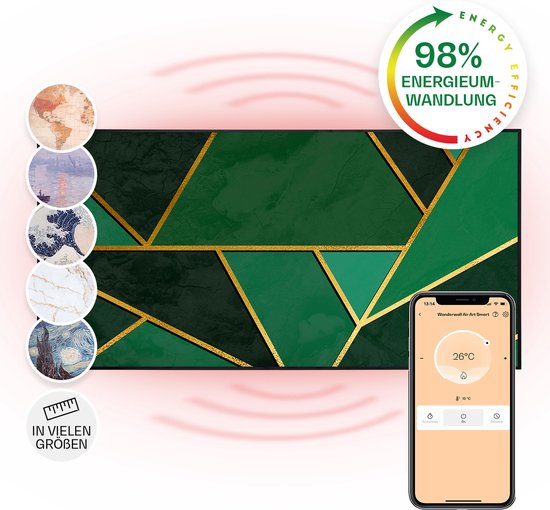 Klarstein Wonderwall Air Art Slimme Infrarood Verwarming - Warmtepaneel - 120X60 Cm - 700 W - 14 M² - Design Front - App Controle - Geruisloos - Wandmontage - Afstandsbediening - Praktisch - Thermostaat - Weektimer - Ip44 - Motief: Groene Lijn