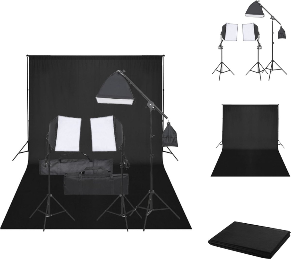 vidaXL Fotostudioset Achtergrondsysteem - 500x300 cm - Zwart - Fotostudio Set