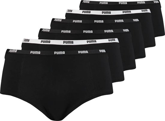Pack de six mini-boxers Puma noirs avec logo Puma blanc sur la ceinture.