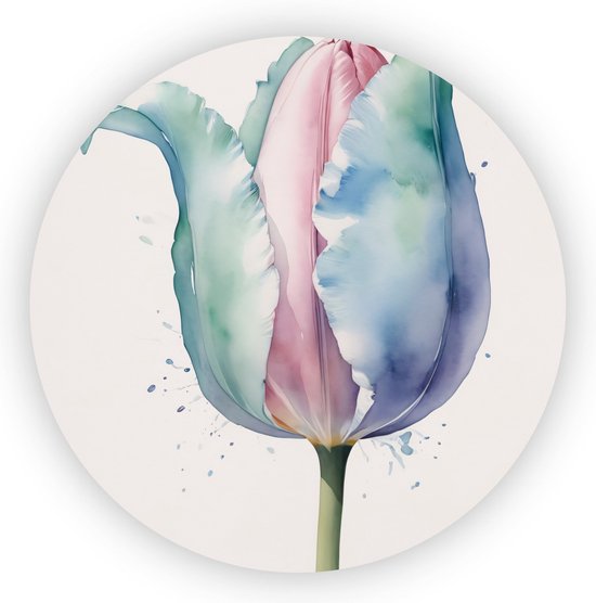 Tulp in waterverf schilderij - Flora schilderij - Schilderij woonkamer - Wanddecoratie klassiek - Muurcirkel - Kantoor accessoires - 75 x 75 cm 5mm