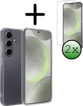 Hoes Geschikt voor Samsung S24 Hoesje Siliconen Back Cover Case Met 2x Screenprotector - Hoesje Geschikt voor Samsung Galaxy S24 Hoes Cover Hoesje - Transparant.