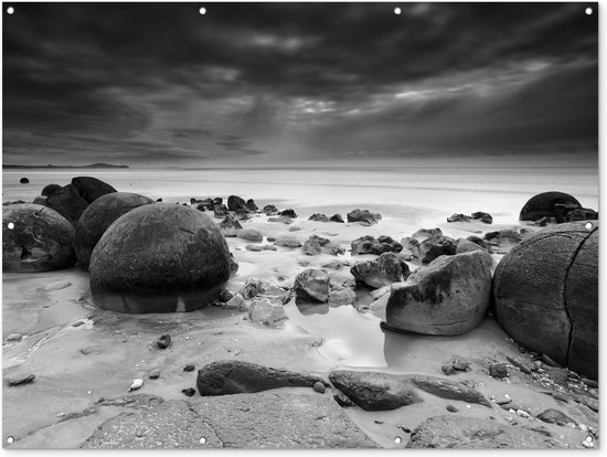 Muurdecoratie buiten Moeraki Boulders Nieuw Zeeland fotoprint - 160x120 cm - Tuindoek - Buitenposter