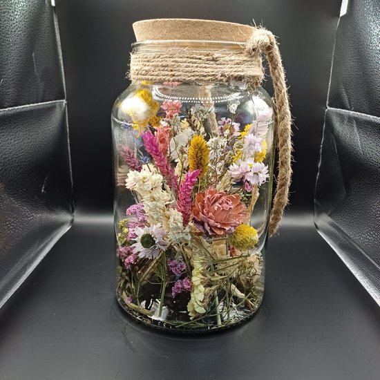 Grote vaas met droogbloemen incl. kurk en touw | decoratie | vaas | droogbloemen in fles | boeket | bloemstuk | interieur | bloemen in glas | fleurig | cadeau | gezellig | droogbloemen | woondecoratie