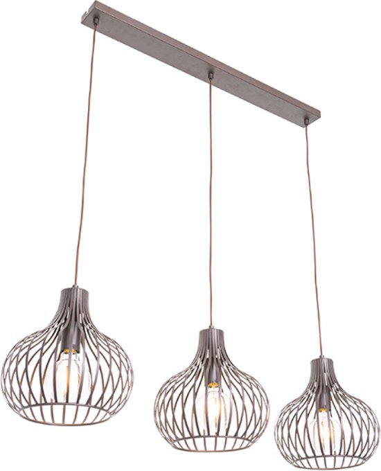 QAZQA saffira - Moderne Hanglamp voor boven de eettafel | in eetkamer - 3 lichts - L 1030 mm - Bruin - Woonkamer | Slaapkamer | Keuken