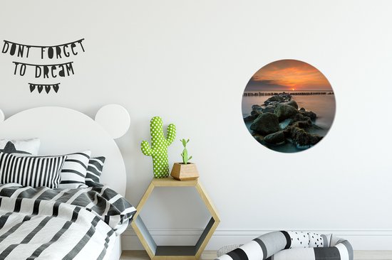 WallCircle - Stickers muraux - Cercle de papier peint - Mer - Soleil - Pierres - ⌀ 30 cm - Cercle mural - Autocollant - Autocollant papier peint rond