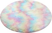 Regenboog rond pluizig tapijt, kleurrijk batiktapijt, ruig, schattige antislip vloermat (medium)