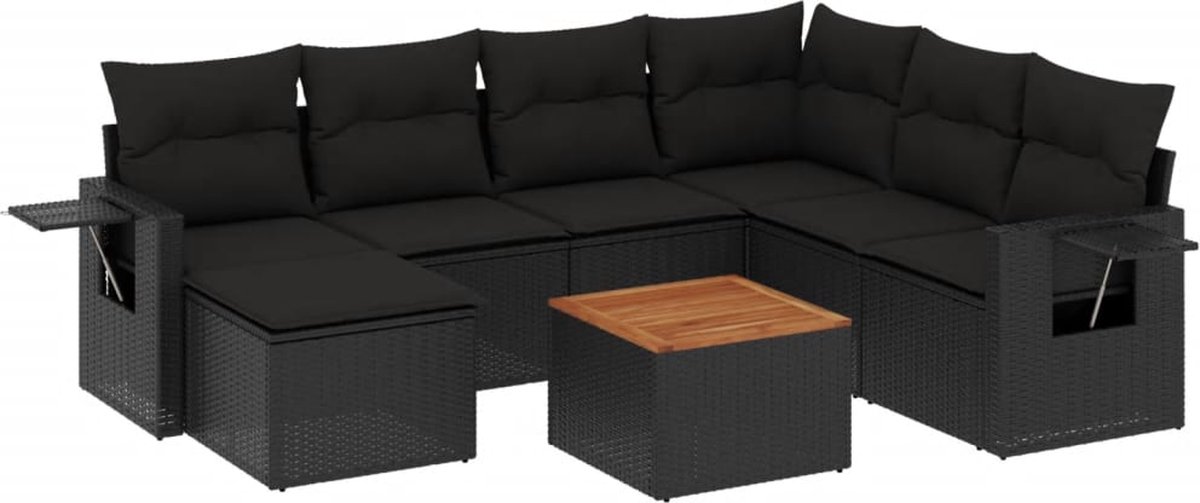 vidaXL 8-delige - Loungeset - met - kussens - poly - rattan - zwart