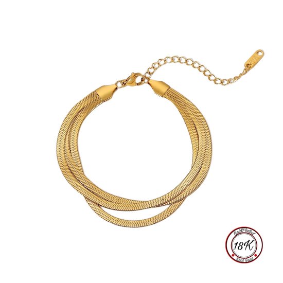 Soraro Platte 3-Delige Schakel Armband Dun | Goudkleurig | 18K Goldplated | 16+5 CM | Dames Armband | Cadeau Haar | Haar Armband | Cadeau voor Haar | Cadeau Voor Vriendin
