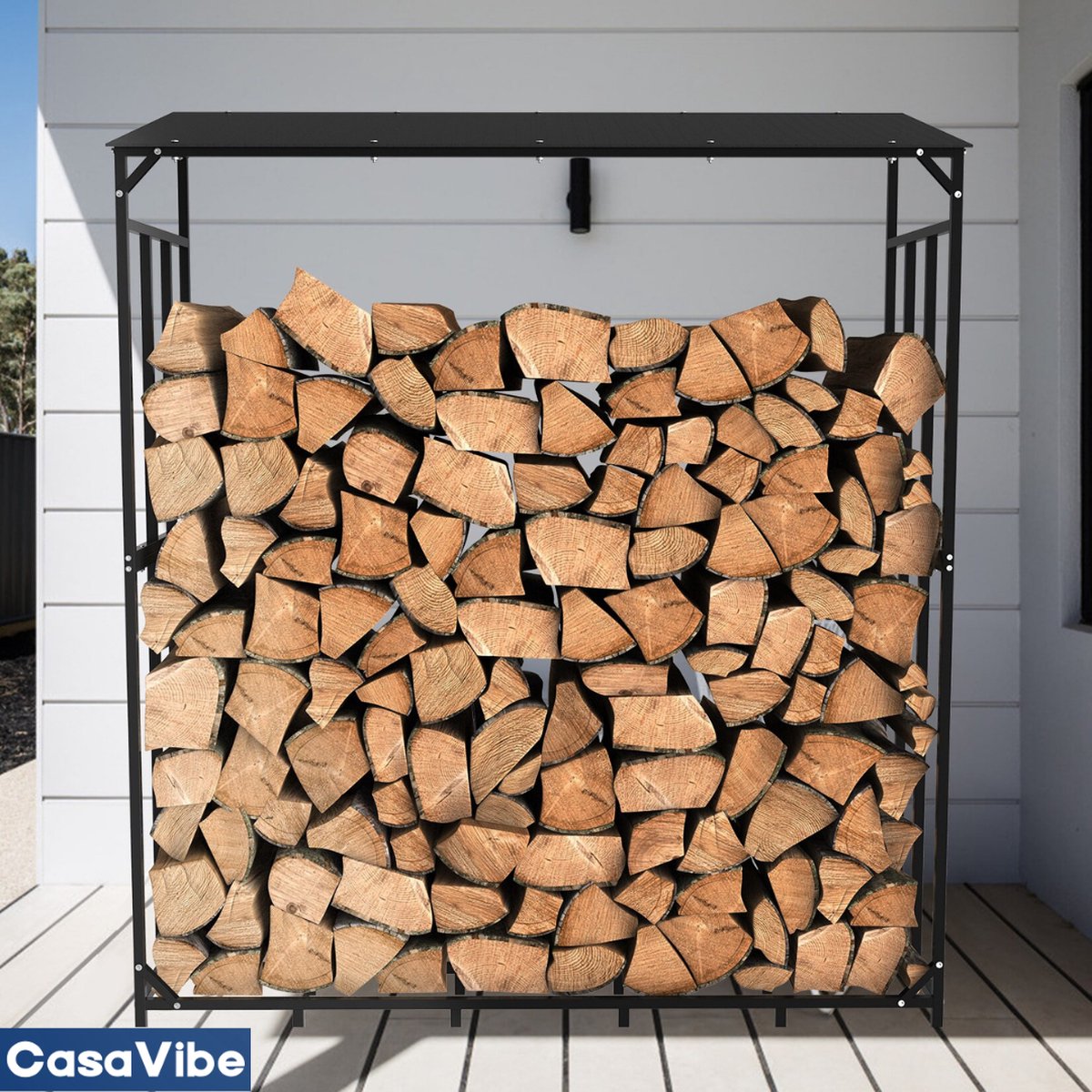 en.casa] Brandhout rek Tinglev houtopslag 34x34x105 cm zwart | premiumXL