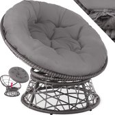 tectake® - Wicker fauteuil papasan - Draaistoel met rond dik kussen - Loungestoel voor binnen of buiten - grijs