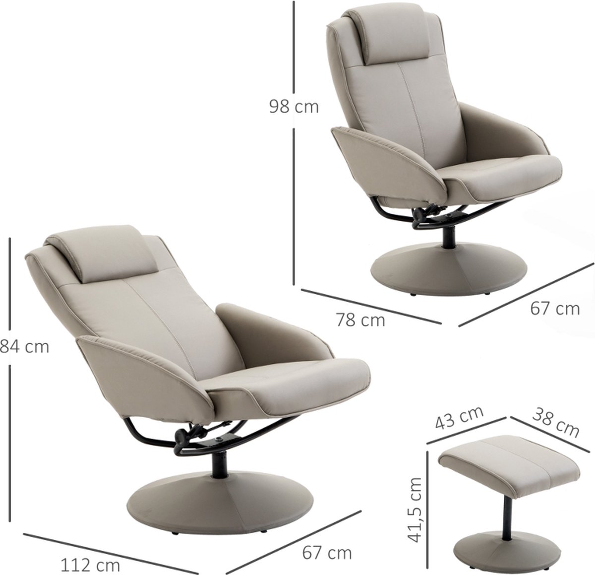 Afbeelding 3 van Relaxstoel Relaxfauteuil met Voetenbankje Grijs Ergonomisch