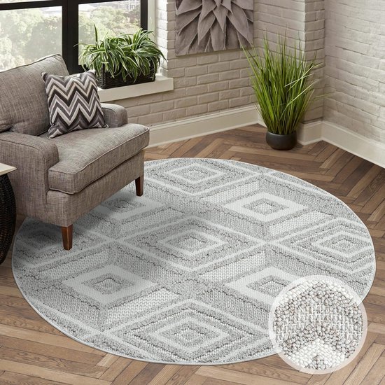Teppium Cut-Loop Laagpolig Vloerkleed Grijs, Unicolor - Monochroom, 111583, Vloerkleed Rond, Vloerkleed woonkamer-eetkamer, 200 cm Rond