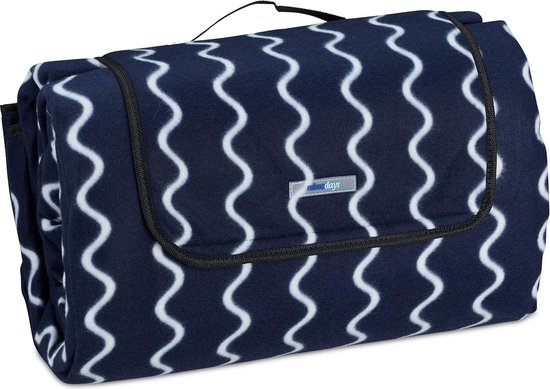 Relaxdays XXL picknickkleed, 200 x 300 cm, isolerend, waterdicht, geruit, fleece, zacht, met handgreep, rood/wit