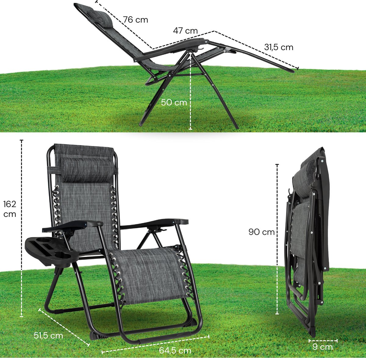 Vaive Luxe Tuinstoelen Duoset - Verstelbare Tuinstoel en Ligstoel - 30°-90° Verstelbaar - Tuin - Metaal - Zwart thumbnail 6