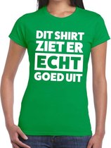 Dit shirt ziet er echt goed uit tekst t-shirt groen dames M