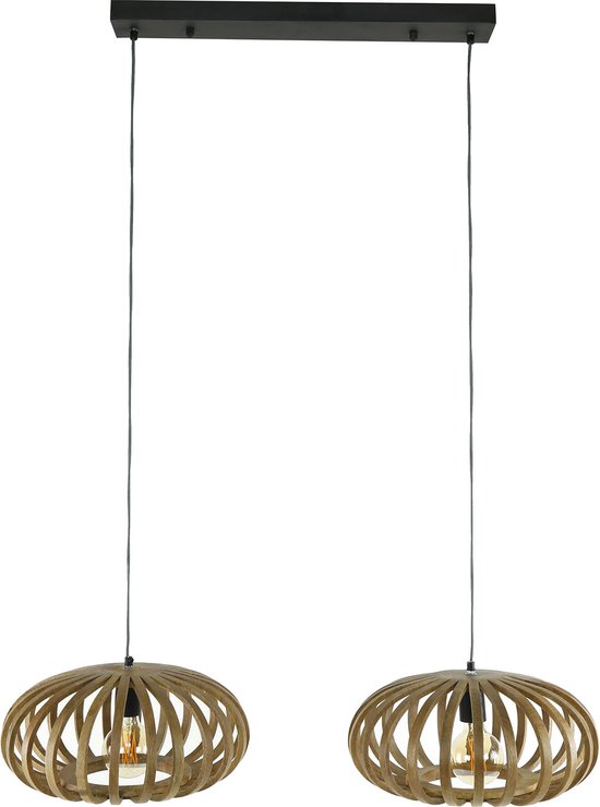 Hanglamp Stripes | 2 lichts | massief mango natuur | 110x40x150 cm | eetkamer / woonkamer | industrieel / natuurlijk design