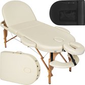 tectake® - Massagetafel behandeltafel ovaal - 5 cm matras - in hoogte verstelbaar, incl. accessoires - beige - behandelbank – incl. opbergtas – opvouwbaar