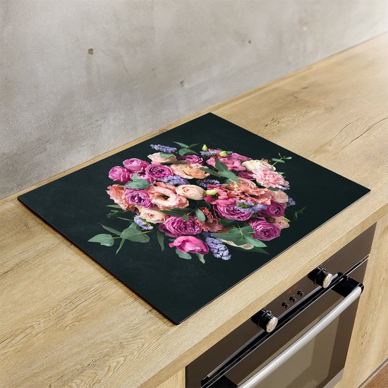 Chefcare Inductie Beschermer Boeket met Verschillende Bloemen - 71x52 cm - Afdekplaat Inductie - Kookplaat Beschermer - Inductie Mat