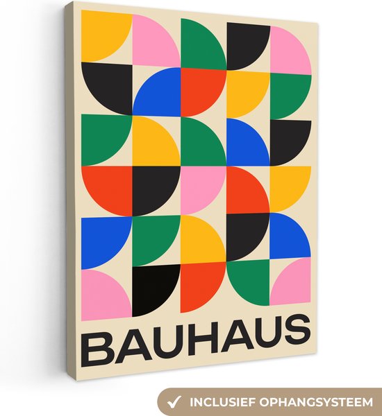 Canvas Schilderij 30x40 cm - Bauhaus - Abstract - Vintage - Kleurrijk - Kunst - Wanddecoratie slaapkamer - Muurdecoratie woonkamer - Kamer decoratie - Abstracte schilderijen - Woonaccessoires