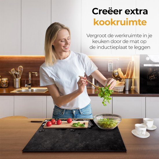 Chefcare Inductie Beschermer Koffiebonen met Kaneelstokjes - Zwart Wit - 85x52 cm - Afdekplaat Inductie - Kookplaat Beschermer - Inductie Mat