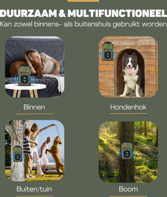 Appareil anti-aboiement durable et multifonctionnel, utilisable à l'intérieur, dans une niche, à l'extérieur/jardin et sur un arbre.