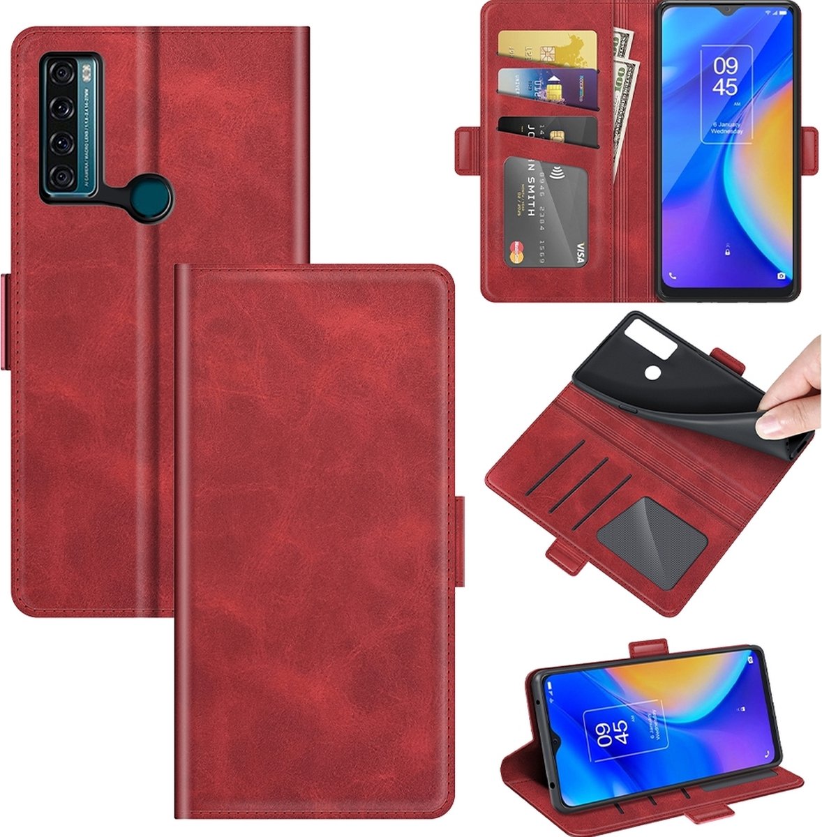 Mobigear Telefoonhoesje geschikt voor TCL 20 SE Hoesje | Mobigear Slim Magnet Bookcase Portemonnee | Pasjeshouder voor 3 Pasjes | Telefoonhoesje voor Pinpas / OV Kaart / Rijbewijs - Rood — cadeau in Cadeau-ideeën - foto 3