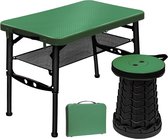 Draagbare klaptafel met opklapbare kruk, in hoogte verstelbare kleine tafel en telescopische kruk, campingtafel, opvouwbare tuintafel voor reizen, picknick, wandelen, binnen (groen)