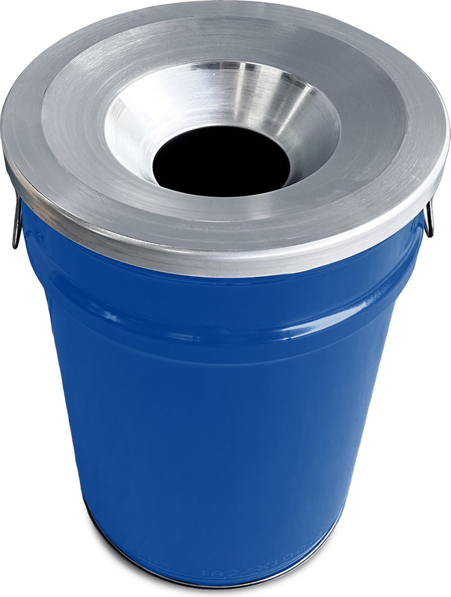 Goedkoopste BinBin Silver Flame blue 60 liter prullenbak-afvalbak-vuilnisbak met vlamwerend deksel 14 cm en handvaten. 40x58CM