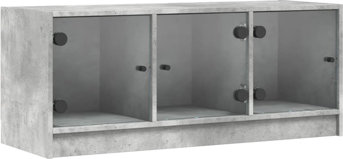 vidaXL - Tv-meubel - met - glazen - deuren - 102x37x42 - cm - betongrijs